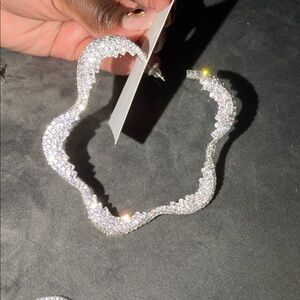 Sparkling Silver Rhinestone Hoop Earrings